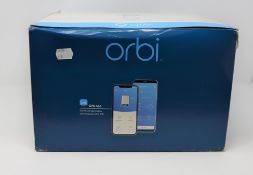 A boxed as new NetGear Orbi Tri-Band Mesh WiFi 6 System AX6000 (RBK853) (Cosmetic damage to box).