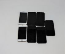 Seven Apple iPhone 7 sold for parts; 6 x A1778 (three with damaged screen glass), 1 x A1660 (