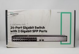 A boxed as new HPE OfficeConnect 1420 24-Port Gigabit Switch with 2 Gigabit SFP Ports (Part no: