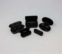 Five pre-owned wireless headphones with charging cases; 1 x BlueAnt Pump Air Sportsbuds, 1 x