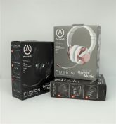 Three boxed as new PowerA Fusion Wired Gaming Headsets, (two black, one pink and white) (some