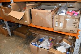 Six boxes of miscellaneous items to include one Petzl chest ascender, one Scentsy Every Moment