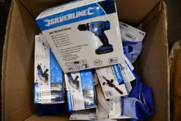 A quantity of various as new Silverline tools to include two DIY 650W angle grinders, one DIY 18V