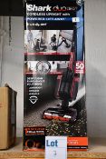 One boxed Shark Duo Clean cordless upright vacuum cleaner.