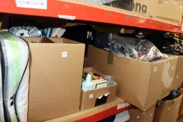 Three boxes of assorted clothing and related items, a box of assorted bags, a box of purses/