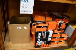 A quantity of various boxed as new Paslode brads/galvanised nails and fuel cells to include