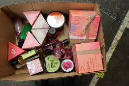 A quantity of as new Body Shop toiletries to include two boxes of Petal Soft British Rose