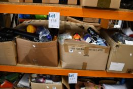 Six boxes of miscellaneous items to include DeWalt 16GA finish nails multipacks, one Tacx smart