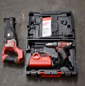 A pre owned Milwaukee m12-cpd drill with battery charger and case (Missing battery), a pre owned