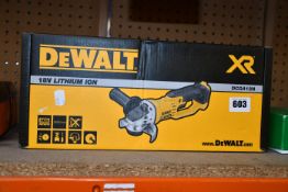 One boxed as new DeWalt 18V XR Li-ion Cordless Angle Grinder (Body Only).