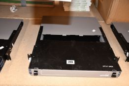 A pre-owned Leviton OPT-X UHDX 1RU Fiber Enclosure (Untested, sold as seen).