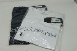 Two as new Emporio Armani swimwear t-shirts, one white and one black (Both size 48).