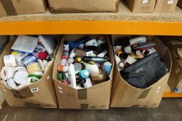 Three boxes of miscellaneous part used cosmetics, toiletries and related items.