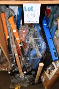 A large quantity of miscellaneous tools and related items to include sledge hammers and trestles.