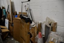 A large quantity of miscellaneous items to include internal four panel door, trolley and garden
