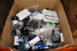 A box of assorted as new vaping and smoking items (Over 18s only).