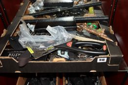 A box of assortd sharps to include scissors, lighters, letter openers and kirpan knives (Over 18s