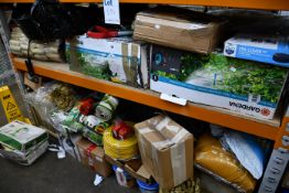 A large quantity of garden related items to include one boxed Draper Storm Force vacuum blower and