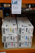 Six Canon C-EXV 26 toner cartridges (2 x cyan, 2 x black, 1 x magenta and 1 x yellow).