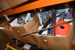 Four boxes of miscellaneous item to include one Silverline quick ratcheting bar clamp, one