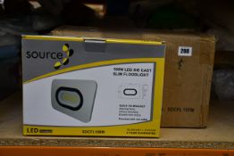 Five boxed as new Source 100W LED die cast slim floodlight (SDCFL100W).