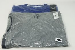 Two as new Emporio Armani EA7 t-shirts, one grey and one blue (Both M).