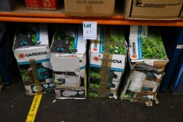 Four boxed Gardena wall-mounted automatic hose boxes 8024 (Some items may be slightly damaged or