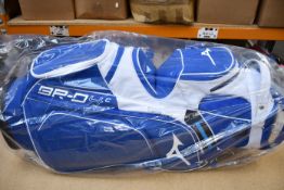 One boxed as new Mizuno BR-D4C golf bag in blue and white.