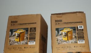 Two boxed as new Defender 3.0 KVA power and light transformers.