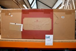 One boxed as new Balsam Hill Royal Blue Spruce 7' easy plug Christmas tree with LED clear lights.