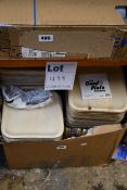 Large box of 10inch square plates, 25 pieces per pack, Brand: The Good Plate Company.