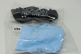 One as new Monday Swimwear Maui Bottom black size V. One as new Monday Swimwear Jamaica Top sky blue