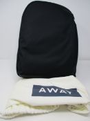 One as new AWAY nylon black backpack size 31.5 cm x 18.2 cm x 44.5 cm (Capacity 25.5 L).