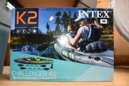 One boxed as new Intex K2 challenger kayak to include two seats, repair patch, two paddles, one pump