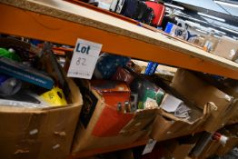 Four boxes of miscellaneous items to include one ISC iron wizard carabiner, one Poynting wireless