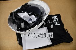 One as new MSA V-Gard 950 safety helmet in white.