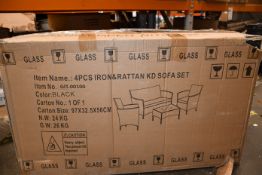 One boxed four piece iron and rattan KD sofa set.