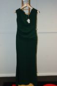 An as new GodDiva Bardot pleated occasion in emerald green dress (UK 12).