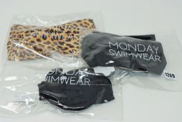 One as new Monday Swimwear Tulum Bottom black size S/M. One as new Maui Top black size P. One as new