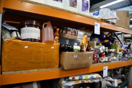 A large quantity of food drink and related items.