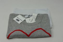 One as new Play Comme des Garçons red heart sketch t-shirt in grey size S.