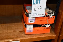 Two boxes of Paslode 141234 IM350 (3.1mm x 90mm galvanised nails x 2200 and 2 fuel cells).