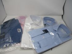 One as new TM Lewin Dogtooth Fitted Blue Double Cuff Shirt size 15.5/33 (62890). One as new TM Lewin