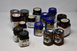 A quantity of assorted Manuka Honey to include Manuka Doctor 70MGO (500g), ManukaPharm 70MGO (