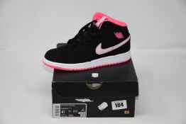One as new Air Jordan 1 Mid (GS) black/pink foam - digital pink size UK 4 (555112-066).