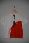 One girl's as new Young Versace white t-shirt with red panel and multi coloured text. Size: M (