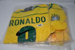 Two as new retro Nike Brazil Ronaldo No 9 football tops (UK M), one as new retro Nike Brazil