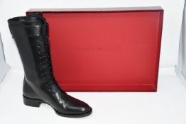 One pair of lady's pre-owned Tamara Mellon mid-calf combat boots in black (Excellent condition, EU