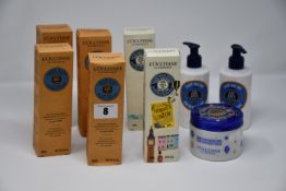 Nine as new L'Occitane creams and lotions: three shea butter hand cream (150ml), one shea butter