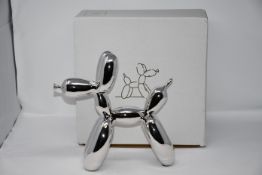 One boxed as new Jeff Koons Balloon Dog in silver (Cold cast resin sculpture, limited edition 403/